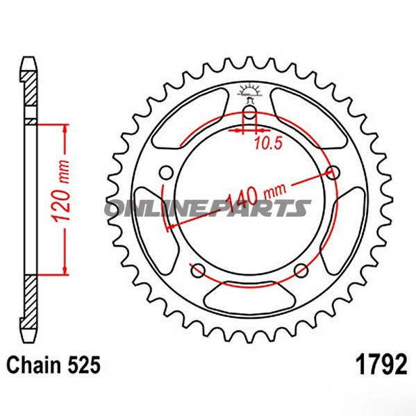 Rear Sprocket 43 Tooth Pitch 525Inner Diameter 120 Bolt Spacing 140