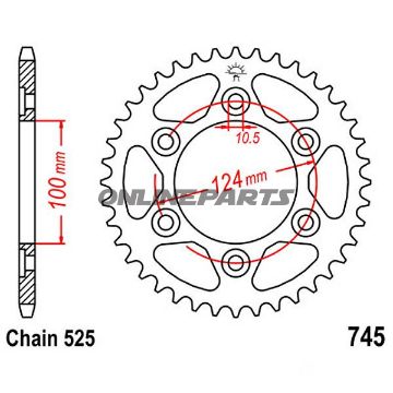 Rear Sprocket 38 Tooth Pitch 525Inner Diameter 100 Bolt Spacing 124