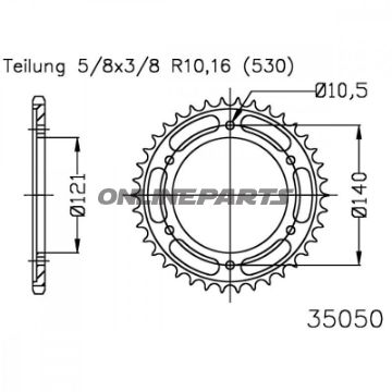 Rear Sprocket 40 Tooth Pitch 530 Blackinner Diameter 121 Bolt Spacing 140