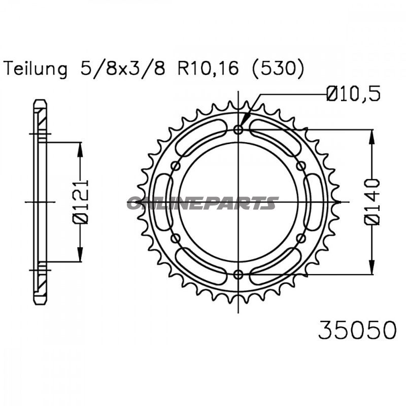 Rear Sprocket 40 Tooth Pitch 530 Blackinner Diameter 121 Bolt Spacing 140