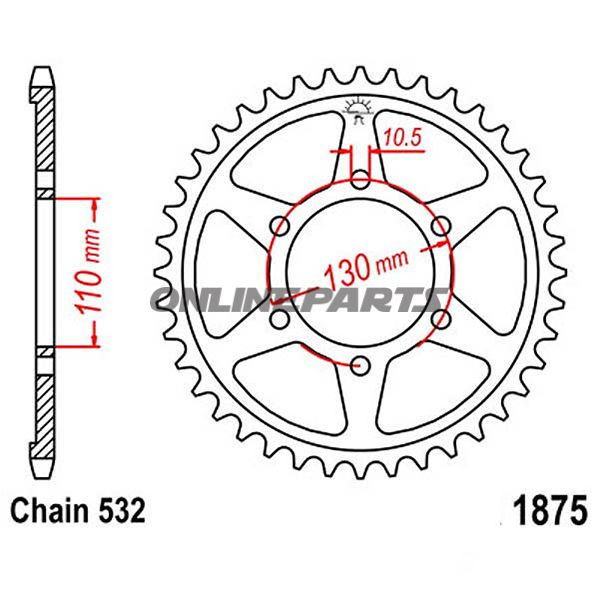Rear Sprocket 48 Tooth Pitch 532Inner Diameter 110 Bolt Spacing 130