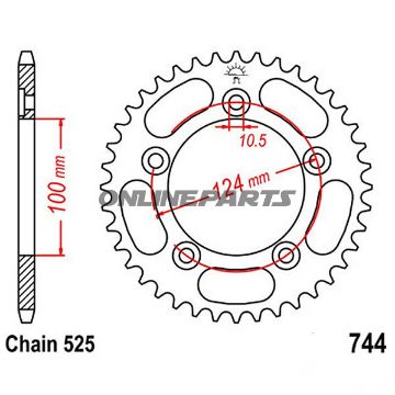 Rear Sprocket 36 Tooth Pitch 525Inner Diameter 100 Bolt Spacing 124