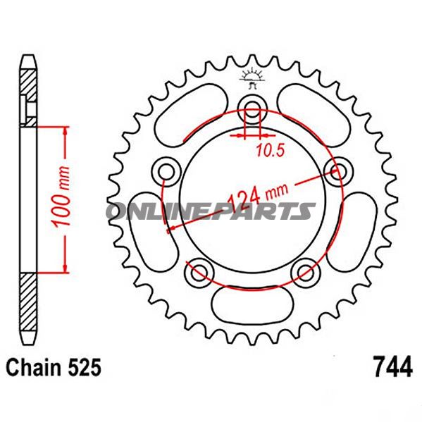 Rear Sprocket 36 Tooth Pitch 525Inner Diameter 100 Bolt Spacing 124