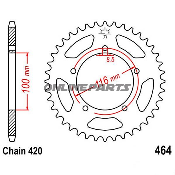 Rear Sprocket 44 Tooth Pitch 420Inner Diameter 100 Bolt Spacing 116