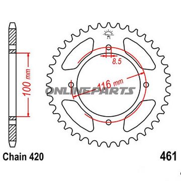 Rear Sprocket 51 Tooth Pitch 420Inner Diameter 100 Bolt Spacing 116
