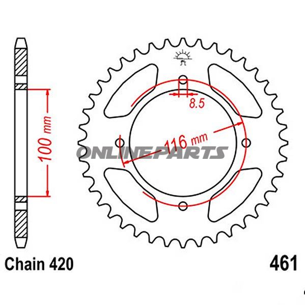 Rear Sprocket 51 Tooth Pitch 420Inner Diameter 100 Bolt Spacing 116