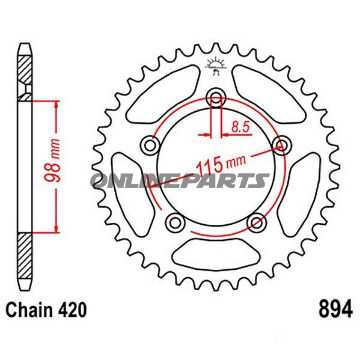 Rear Sprocket 48 Tooth Pitch 420Inner Diameter 98 Bolt Spacing 115