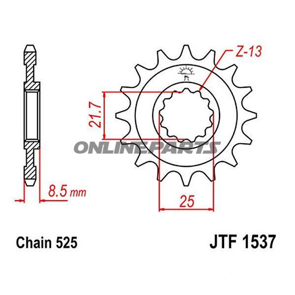 Front Sprocket 17Tooth Pitch 525Narrow Spline 21.6/25