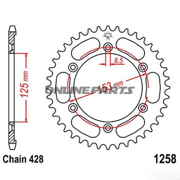 Rear Sprocket 54 Tooth Pitch 428Inner Diameter 125 Bolt Spacing 153