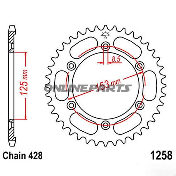 Rear Sprocket 54 Tooth Pitch 428Inner Diameter 125 Bolt Spacing 153