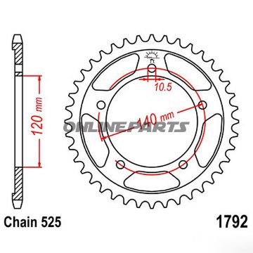 Rear Sprocket 47 Tooth Pitch 525Inner Diameter 120 Bolt Spacing 140