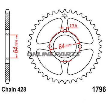 Rear Sprocket 51 Tooth Pitch 428Inner Diameter 64 Bolt Spacing 84