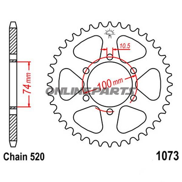 Rear Sprocket 46 Tooth Pitch 520Inner Diameter 74 Bolt Spacing 100