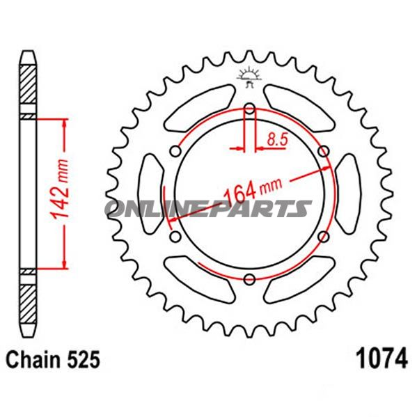 Rear Sprocket 44 Tooth Pitch 525Inner Diameter 142 Bolt Spacing 164