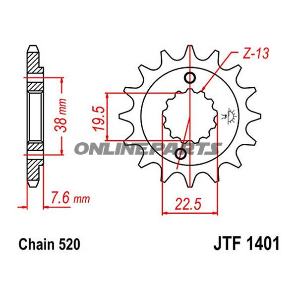 Front Sprocket 14Tooth Pitch 520Narrow Spline 19.5/22