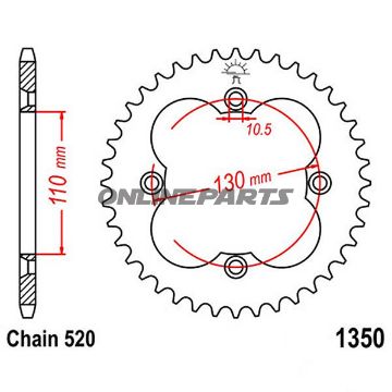Rear Sprocket 38 Tooth Pitch 520Inner Diameter 110 Bolt Spacing 130