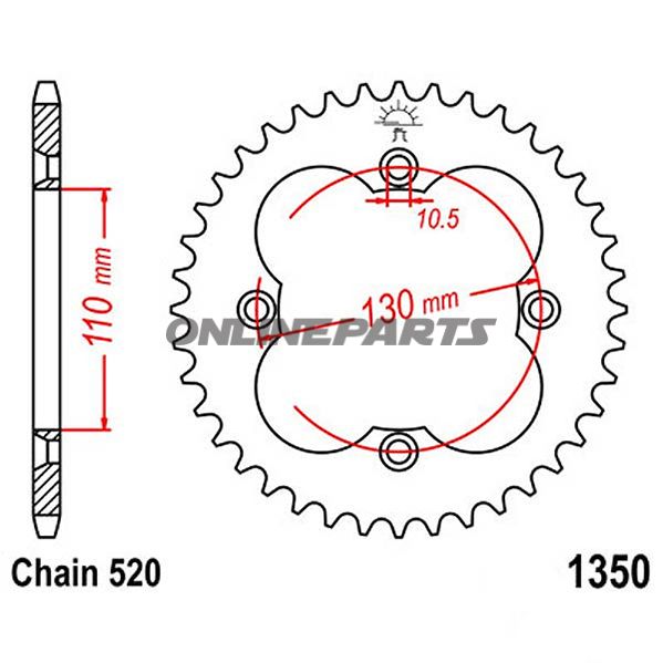 Rear Sprocket 38 Tooth Pitch 520Inner Diameter 110 Bolt Spacing 130