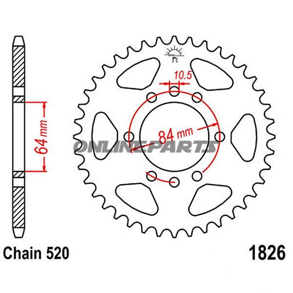 Rear Sprocket 40 Tooth Pitch 520Inner Diameter 64 Bolt Spacing 84