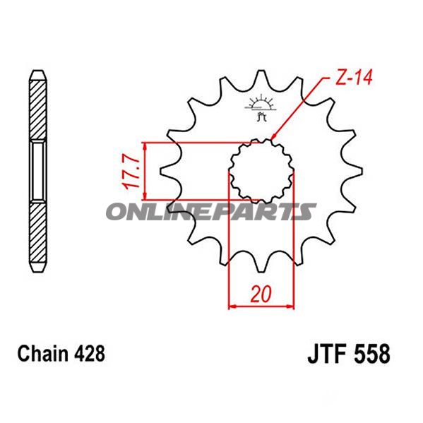 Front Sprocket 14Tooth Pitch 428Narrow Spline 17.7/20