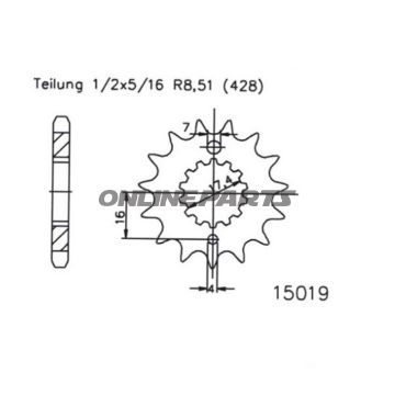 Front Sprocket 16Tooth Pitch 428Narrow Spline 17.4/20