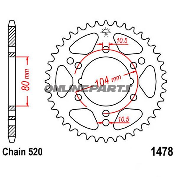 Rear Sprocket 42 Tooth Pitch 520Inner Diameter 80 Bolt Spacing 104