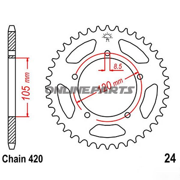 Rear Sprocket 51 Tooth Pitch 420Inner Diameter 105 Bolt Spacing 120