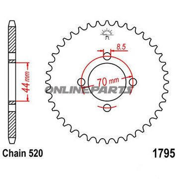 Rear Sprocket 22 Tooth Pitch 520Inner Diameter 44 Bolt Spacing 70