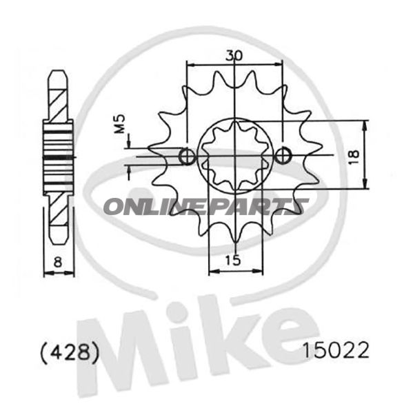 Front Sprocket 13Tooth Pitch 428Narrow Spline 15/18
