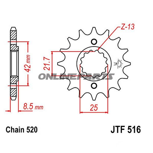 Front Sprocket 16Tooth Pitch 520Narrow Spline 21.6/25