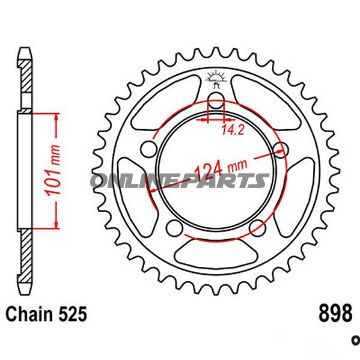 Rear Sprocket 38 Tooth Pitch 525Inner Diameter 101 Bolt Spacing 124