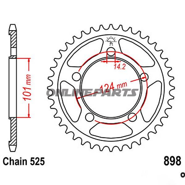 Rear Sprocket 38 Tooth Pitch 525Inner Diameter 101 Bolt Spacing 124