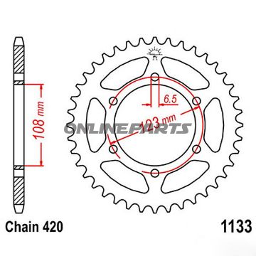 Rear Sprocket 53 Tooth Pitch 420Inner Diameter 108 Bolt Spacing 123