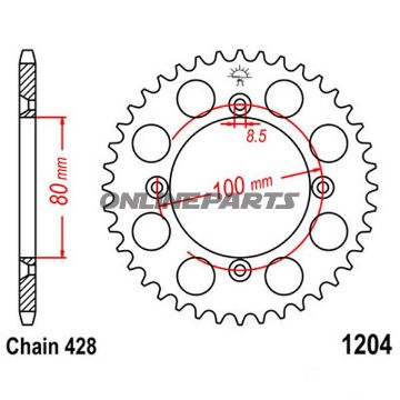 Rear Sprocket 50 Tooth Pitch 428Inner Diameter 80 Bolt Spacing 100