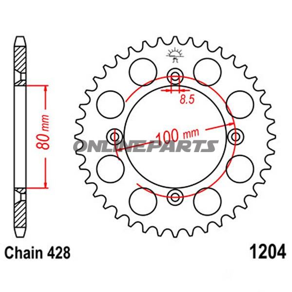 Rear Sprocket 50 Tooth Pitch 428Inner Diameter 80 Bolt Spacing 100