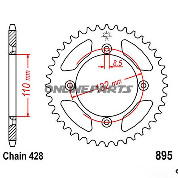Rear Sprocket 46 Tooth Pitch 428Inner Diameter 110 Bolt Spacing 132