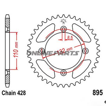 Rear Sprocket 49 Tooth Pitch 428Inner Diameter 110 Bolt Spacing 132