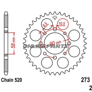 Rear Sprocket 39 Tooth Pitch 520Inner Diameter 58 Bolt Spacing 90