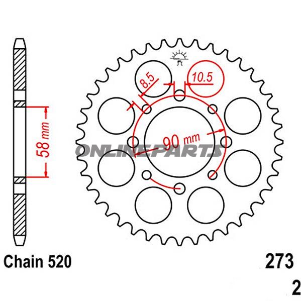 Rear Sprocket 39 Tooth Pitch 520Inner Diameter 58 Bolt Spacing 90