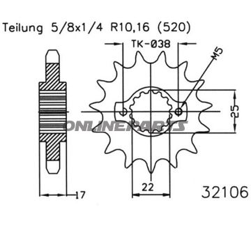 Front Sprocket 15Tooth Pitch 520Narrow Spline 22/25