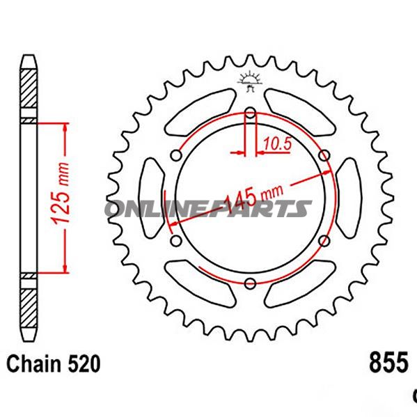 Rear Sprocket 47 Tooth Pitch 520Inner Diameter 125 Bolt Spacing 145