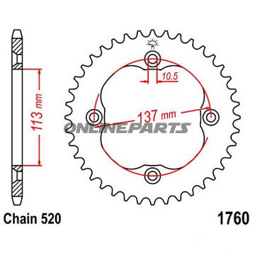 Rear Sprocket 36 Tooth Pitch 520Inner Diameter 113 Bolt Spacing 137