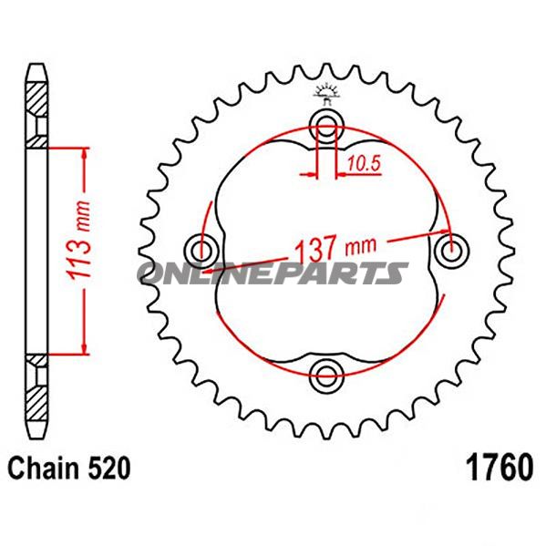 Rear Sprocket 36 Tooth Pitch 520Inner Diameter 113 Bolt Spacing 137