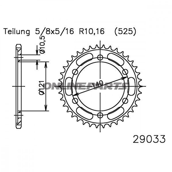 Rear Sprocket 45 Tooth Pitch 525 Blackinner Diameter 121 Bolt Spacing 140