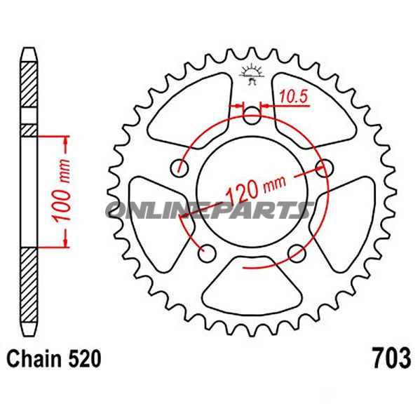 Rear Sprocket 44 Tooth Pitch 520Inner Diameter 100 Bolt Spacing 120