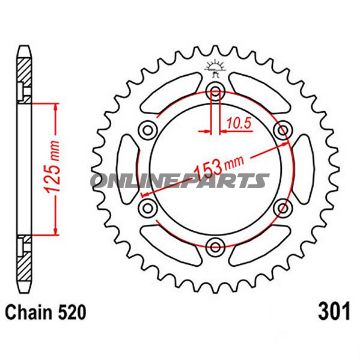 Rear Sprocket 45 Tooth Pitch 520Inner Diameter 125 Bolt Spacing 153