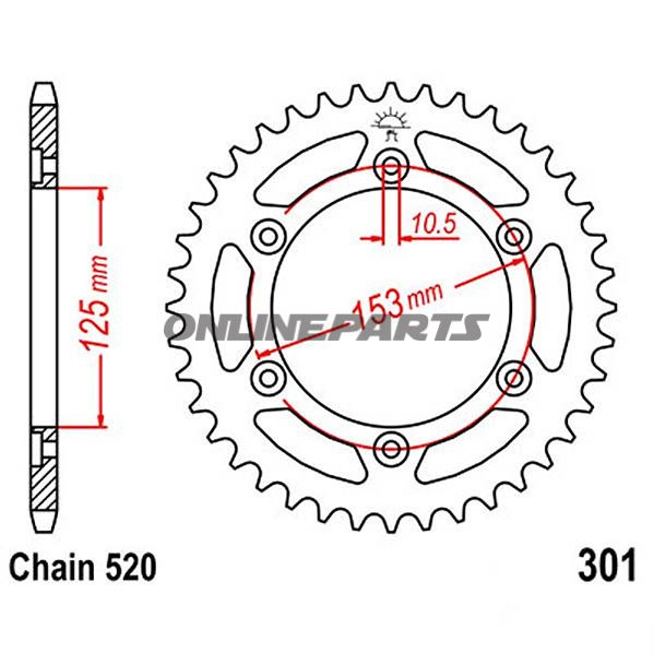 Rear Sprocket 45 Tooth Pitch 520Inner Diameter 125 Bolt Spacing 153