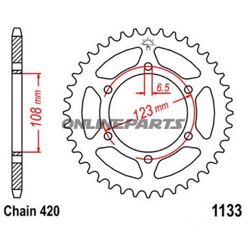 Rear Sprocket 52 Tooth Pitch 420Inner Diameter 108 Bolt Spacing 123