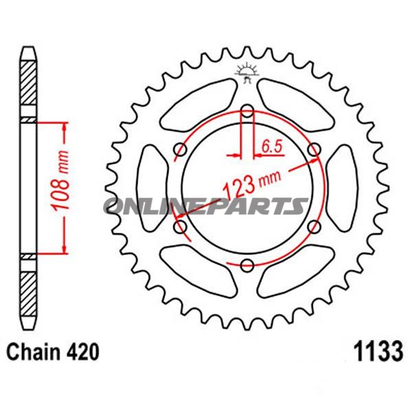 Rear Sprocket 52 Tooth Pitch 420Inner Diameter 108 Bolt Spacing 123