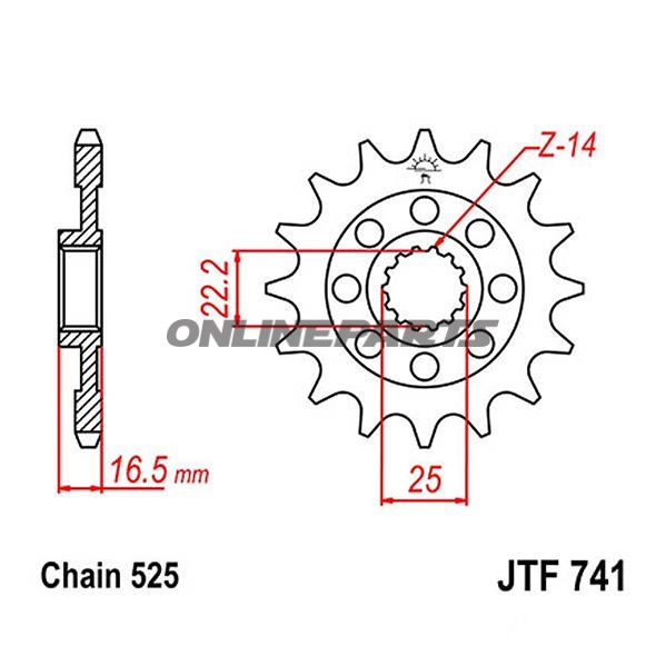 Front Sprocket 14Tooth Pitch 525Narrow Spline 22/25