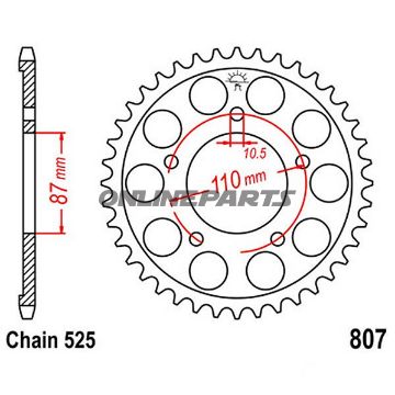 Rear Sprocket 48 Tooth Pitch 525Inner Diameter 87 Bolt Spacing 110